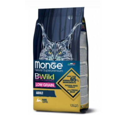 Monge Natural Superpremium Bwild Low Grain Cat Adult con Lepre