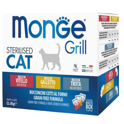 Monge Grill Sterilised Multipack Vitello Galletto Trota per Gatto