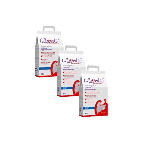 Kit Risparmio 3x10L Lovedi Gatto Lettiera Agglomerante Bianca