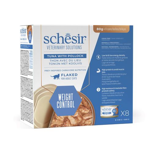 Schesir Veterinary Solutions Weight Control Cat Flaked Lattina Multipack 8x80G