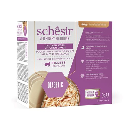 Schesir Veterinary Solutions Diabetic Cat Fillets Lattina Multipack 8x80G