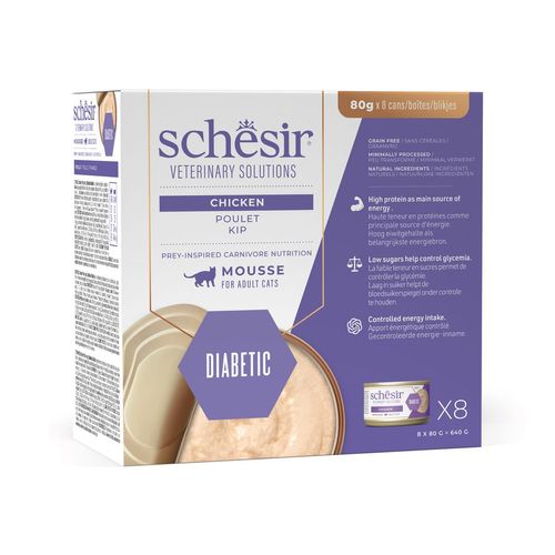 Schesir Veterinary Solutions Diabetic Cat Mousse Lattina Multipack 8x80G