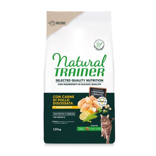 Natural Trainer Selected Gatto Sterilised No Grain Pollo