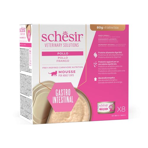 Schesir Veterinary Solutions Gastrointestinal Cat Mousse Lattina Multipack 8x80G