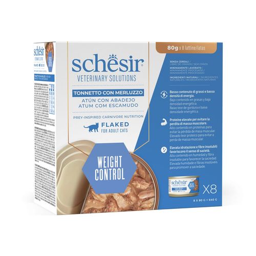 Schesir Veterinary Solutions Weight Control Cat Flaked Lattina Multipack 8x80G