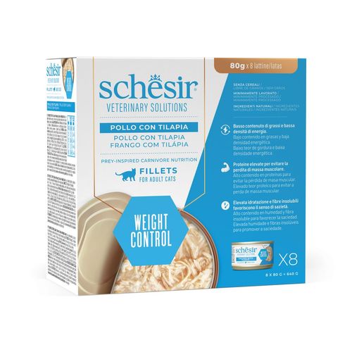 Schesir Veterinary Solutions Weight Control Cat Fillets Lattina Multipack 8x80G