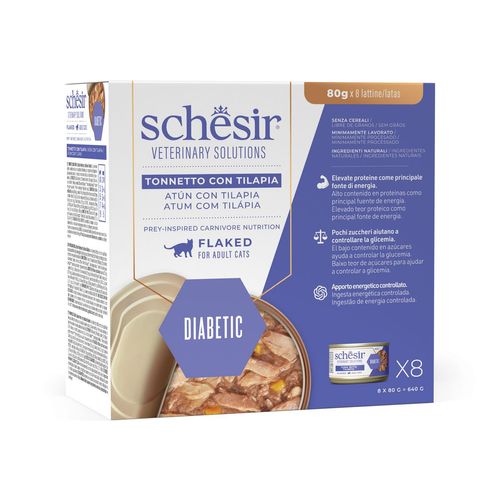 Schesir Veterinary Solutions Diabetic Cat Flaked Lattina Multipack 8x80G