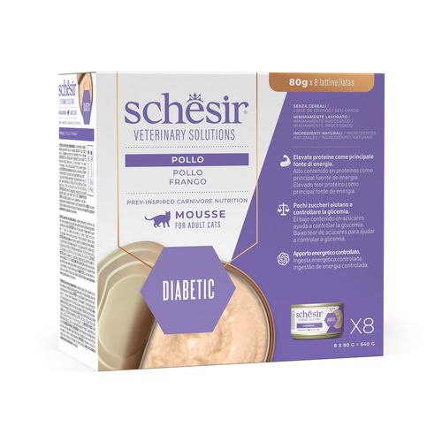 Schesir Veterinary Solutions Diabetic Cat Mousse Lattina Multipack 8x80G