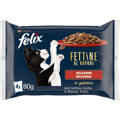 Felix Fettine al Vapore Umido Gatto con Manzo e Pollo 4x80G