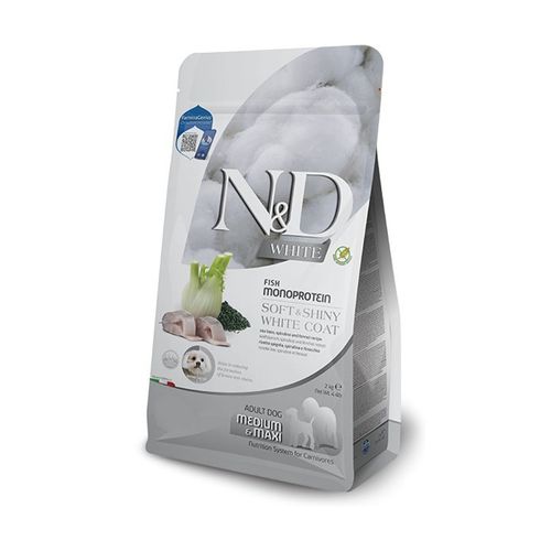 N&D White Soft&Shiny White Coat Medium&Maxi Adult con Spigola