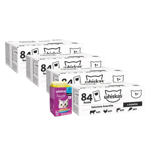 Kit Multigusto Whiskas Selezione Assortita 336x85g + 6x50g Pranzetti incluso